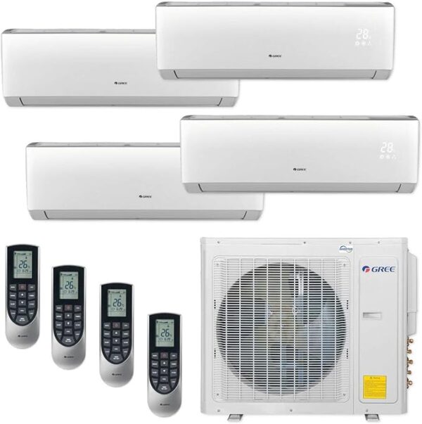 格力3万btu 一拖四分体空调 Gree 30,000 BTU Multi21+ Quad-Zone Wall Mount Mini Split Air Conditioner Heat Pump 208/230V SEER 21 (9-9-9-12)