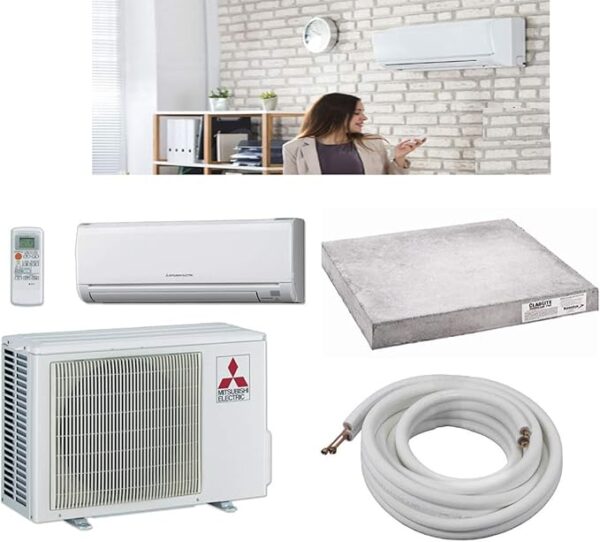 三菱变频冷暖空调热泵MITSUBISHI 24,000 BTU SEER 18 Wall Mount Ductless Mini-Split Inverter Cool & Heat Pump System 2 Ton Energy Efficient with Lines & Pads