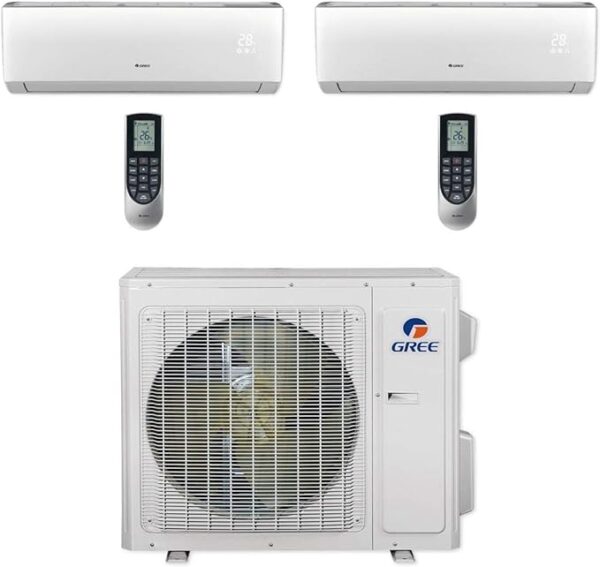 格力一拖二空调Gree 24,000 BTU Multi21+ Dual-Zone Wall Mount Mini Split Air Conditioner Heat Pump 208/230V SEER 21 (9-12)