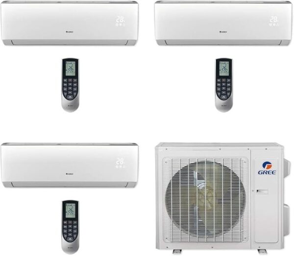 格力空调一拖三Gree 24,000 BTU Multi21+ Tri-Zone Wall Mount Mini Split Air Conditioner Heat Pump 208/230V SEER 21 (9-9-12)