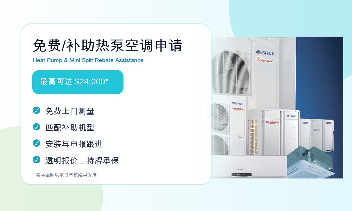 热泵分体空调回扣示意图 Heat pump mini split rebate graphic